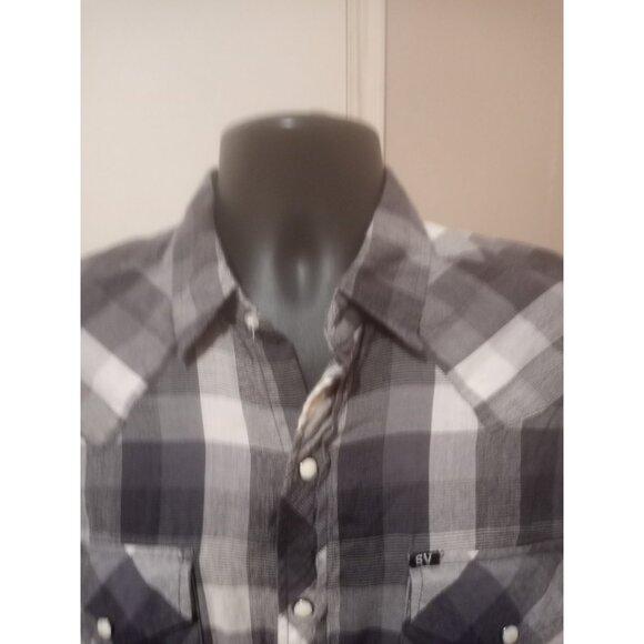 Salt Valley Western Shirt Medium M Gray Button Up Pearl Snap Plaid Pockets Mens - Picture 4 of 12
